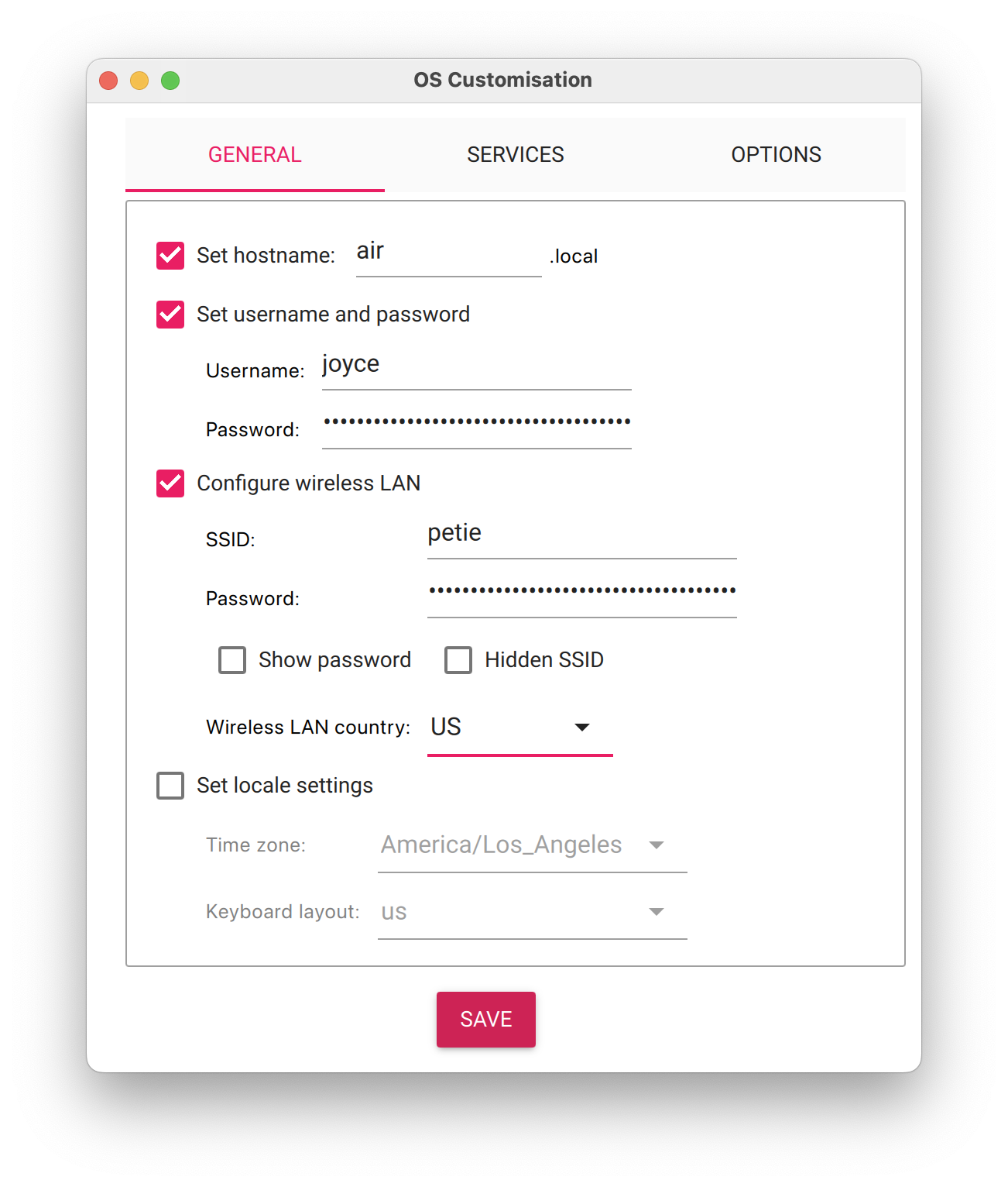 raspberry pi hostname username and password