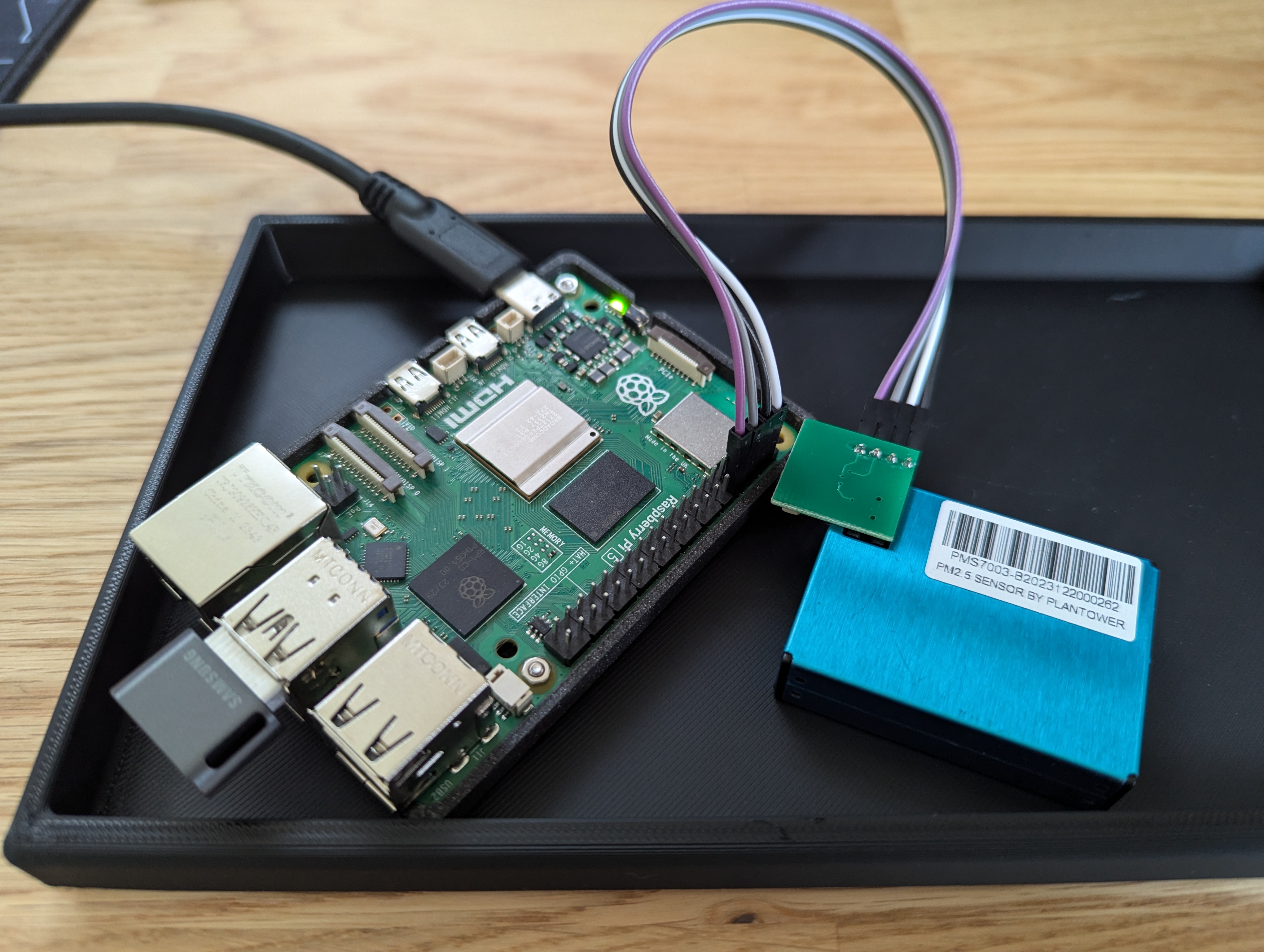 photo of PMS7003 connected to Raspberry Pi