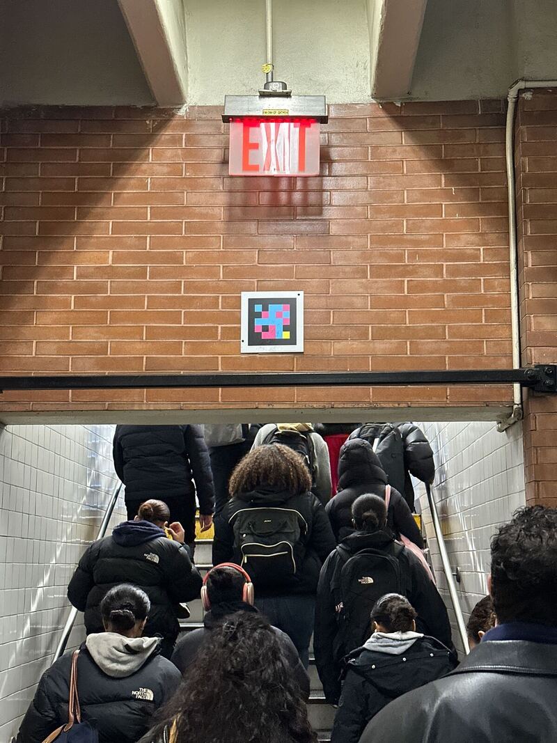 NYC subway Apriltags over stairwell