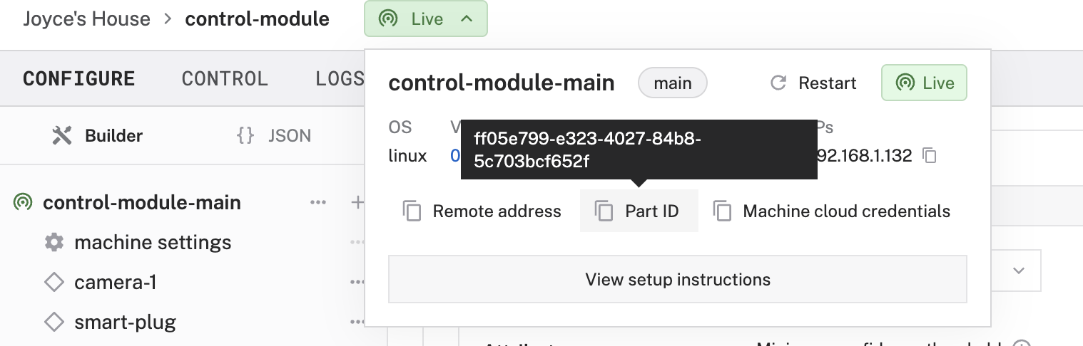 part ID in machine status dropdown