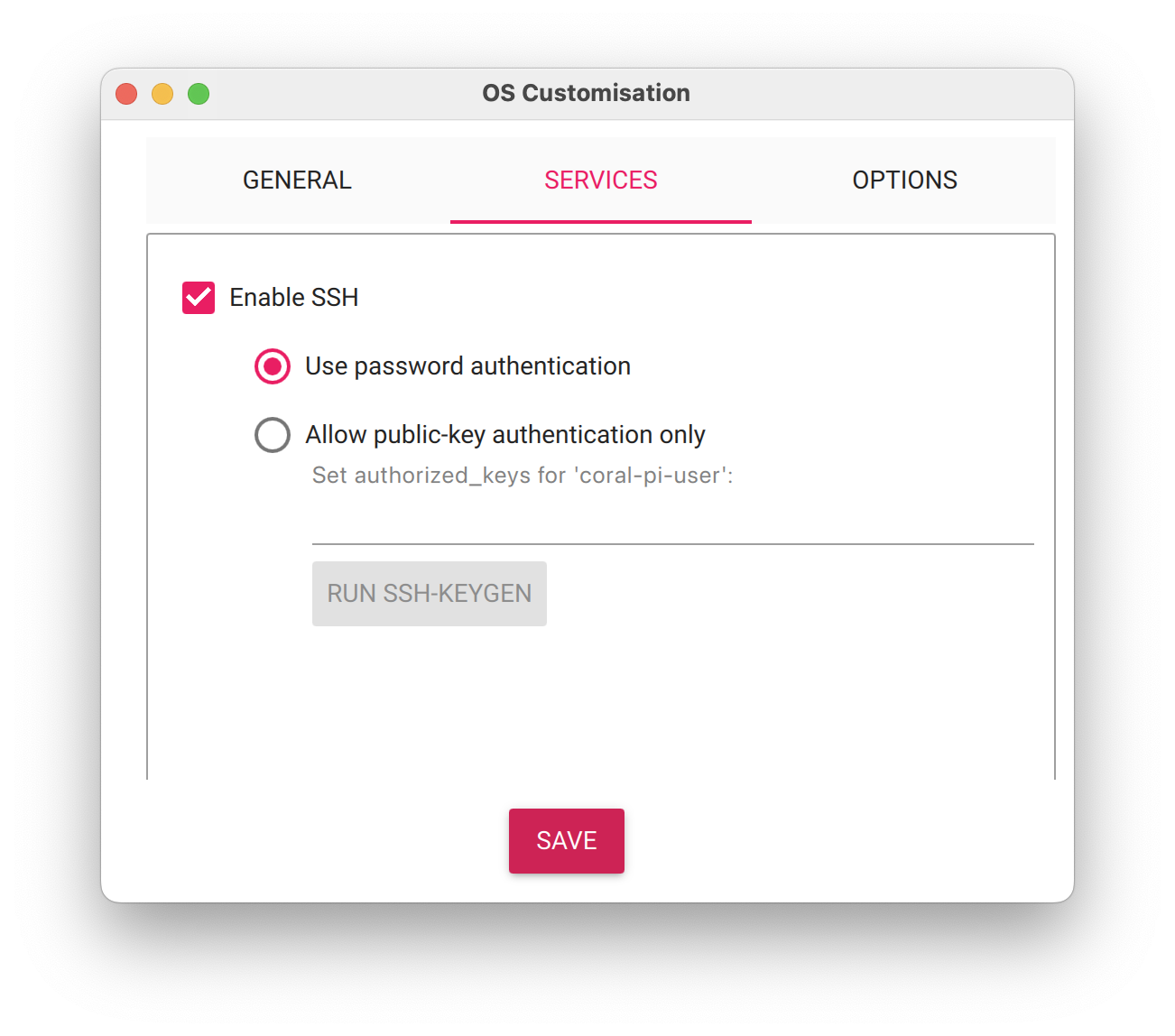 raspberry pi imager ssh settings