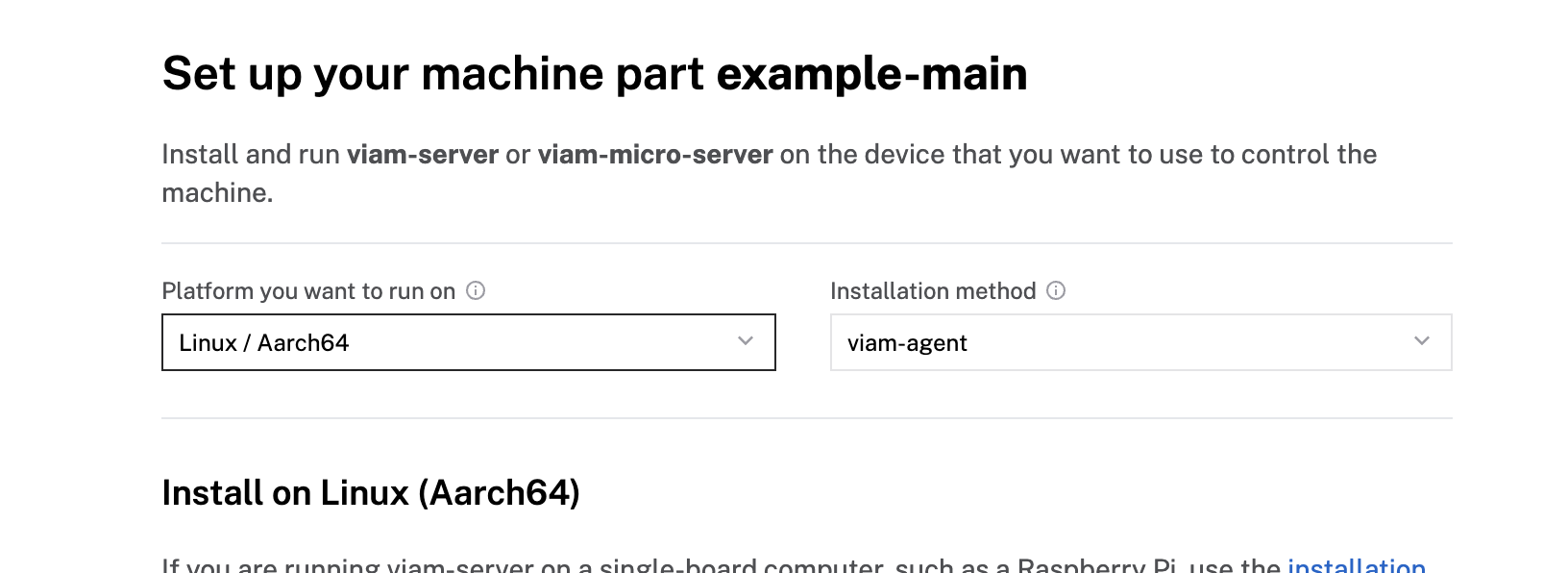 machine setup instructions in Viam app