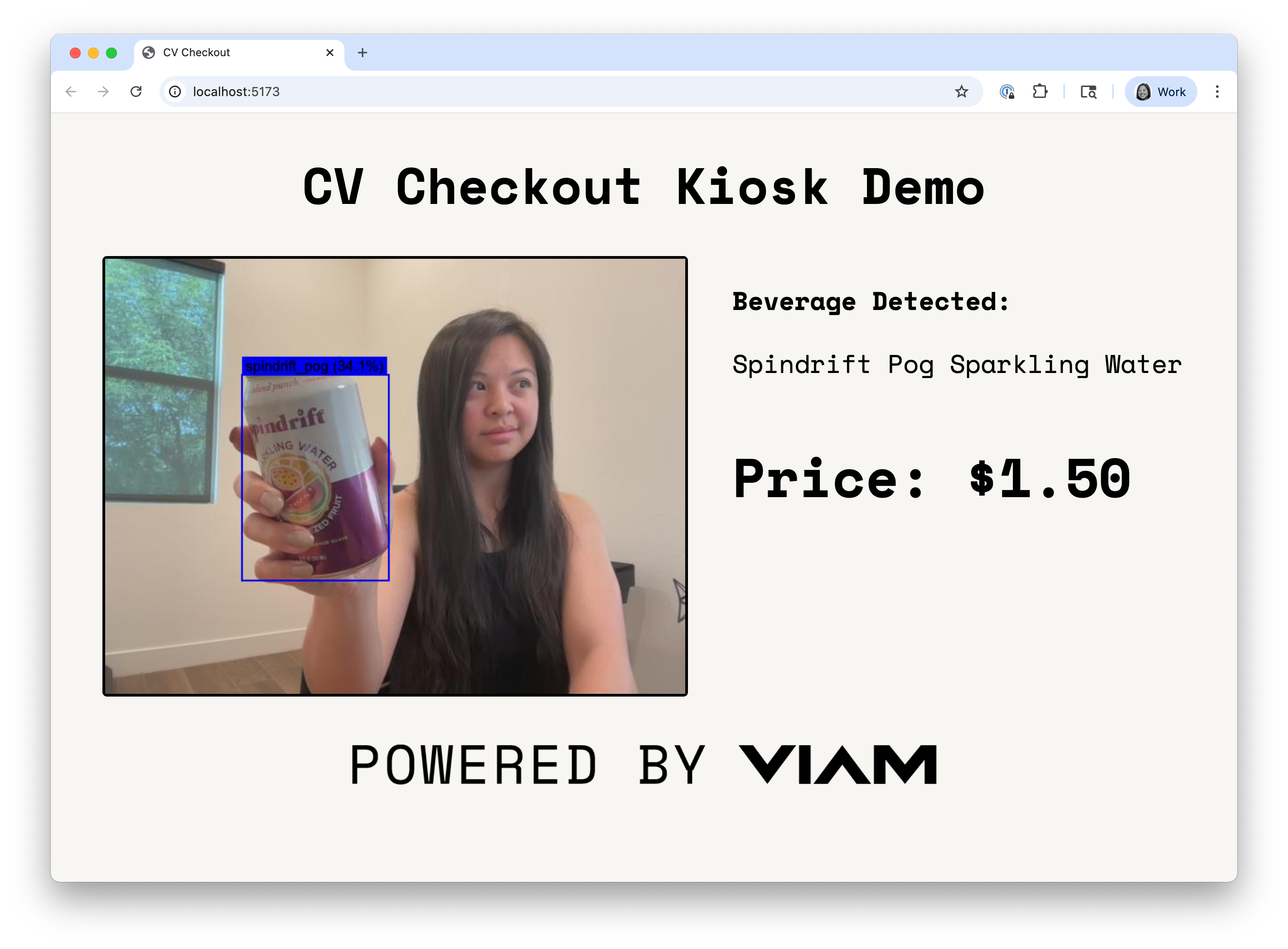Screenshot of a checkout kiosk, powered by Viam, built with Viam&rsquo;s TypeScript SDK
