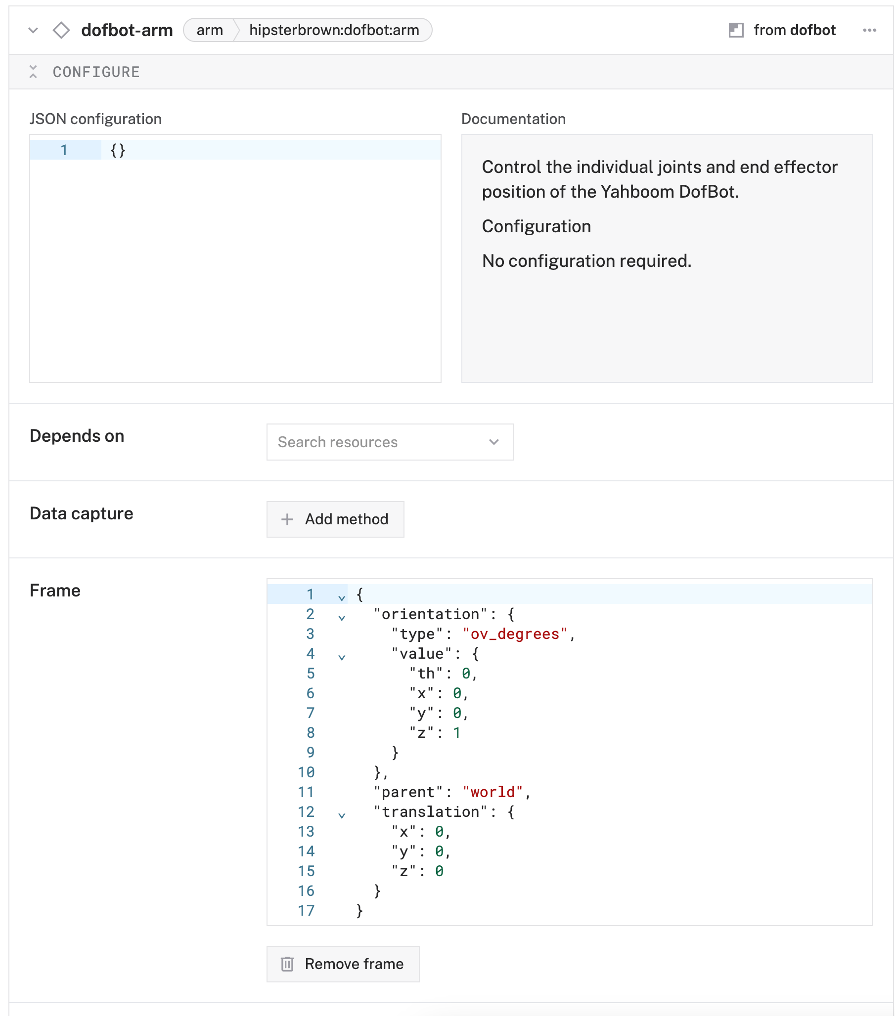 default frame added to arm