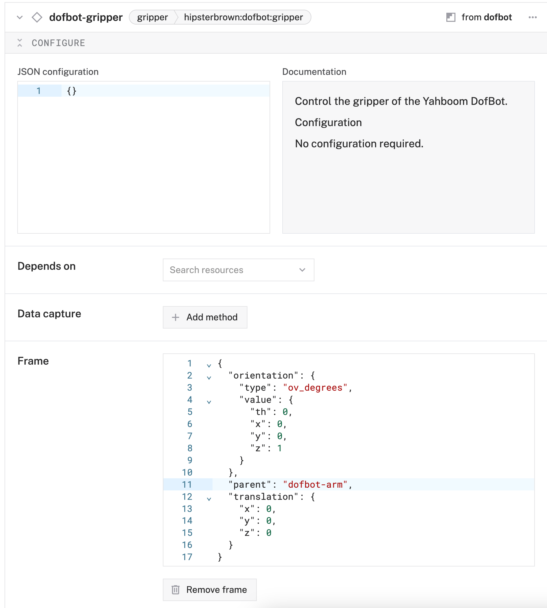 default frame added to gripper