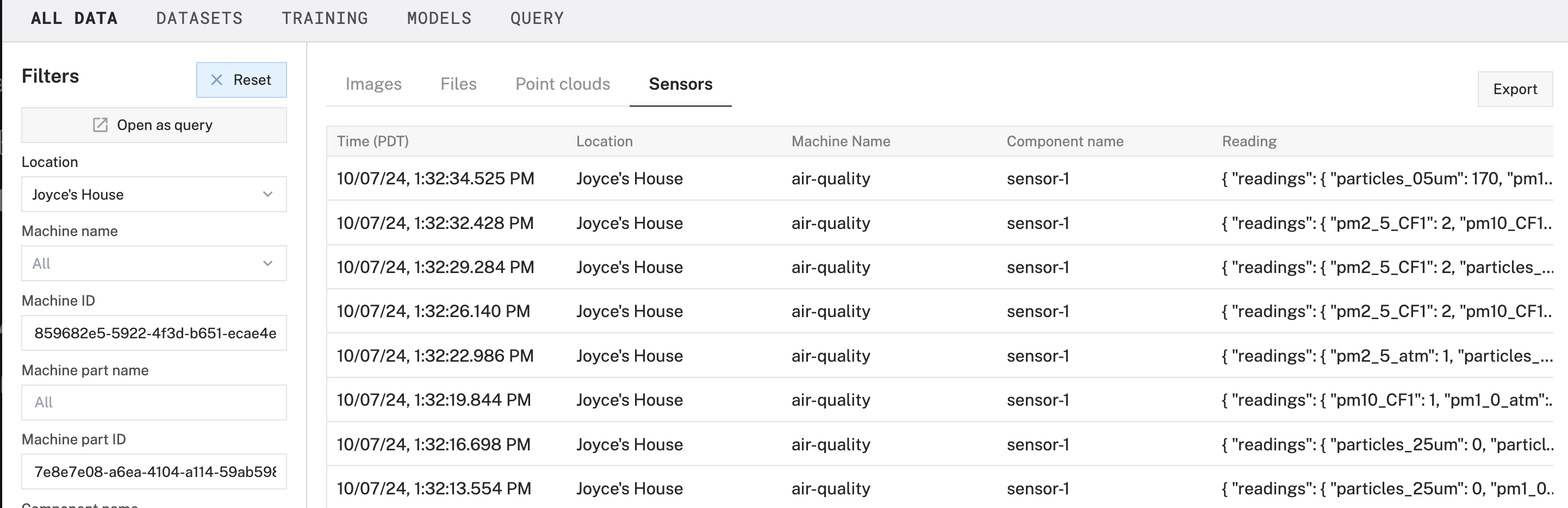 sensor data