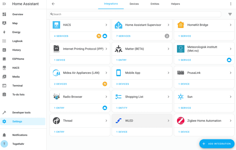 Home Assistant integrations dashboard