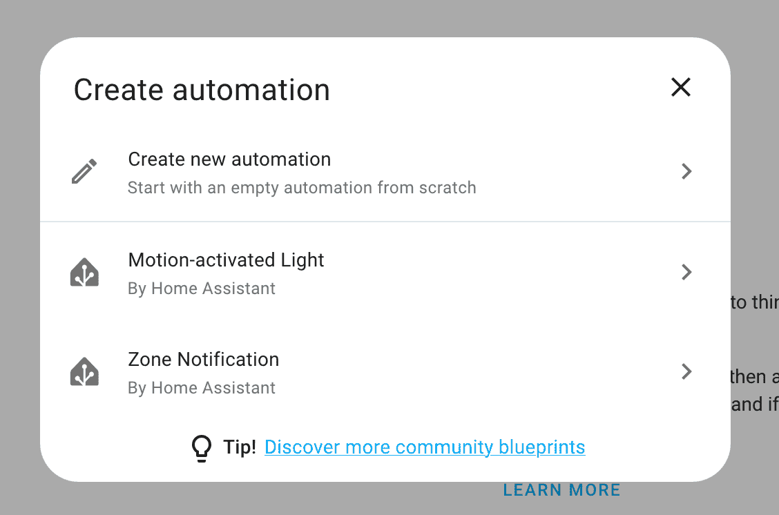 Create automation menu