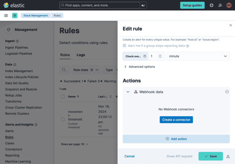 configure new webhook connector