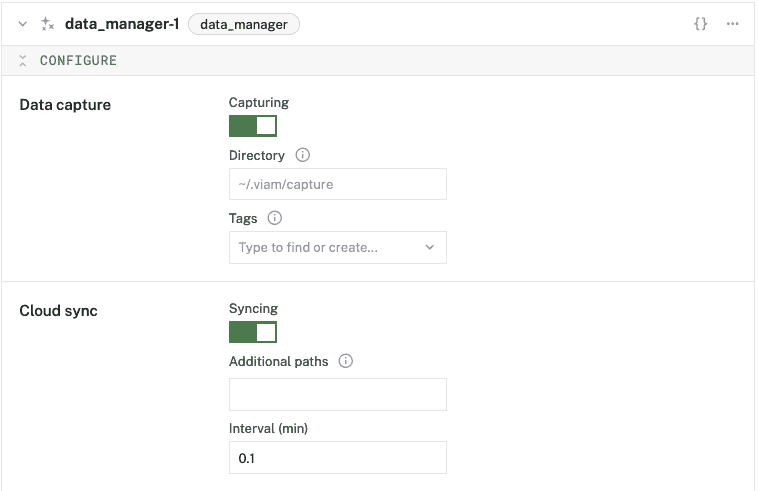 view default configuration for data manager