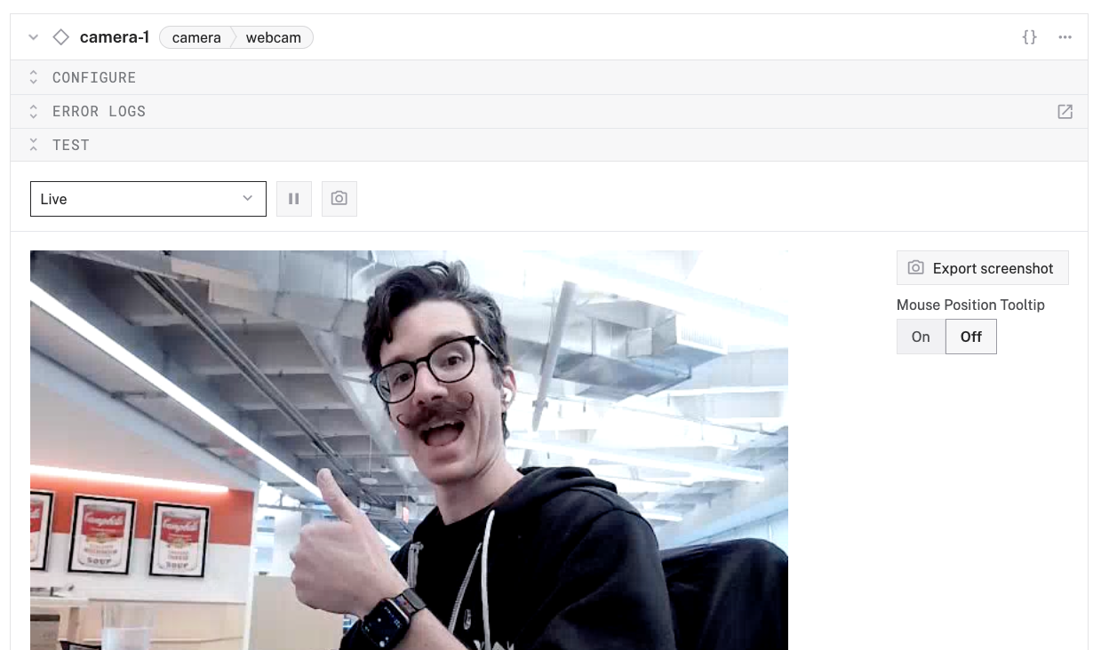 Test camera feed