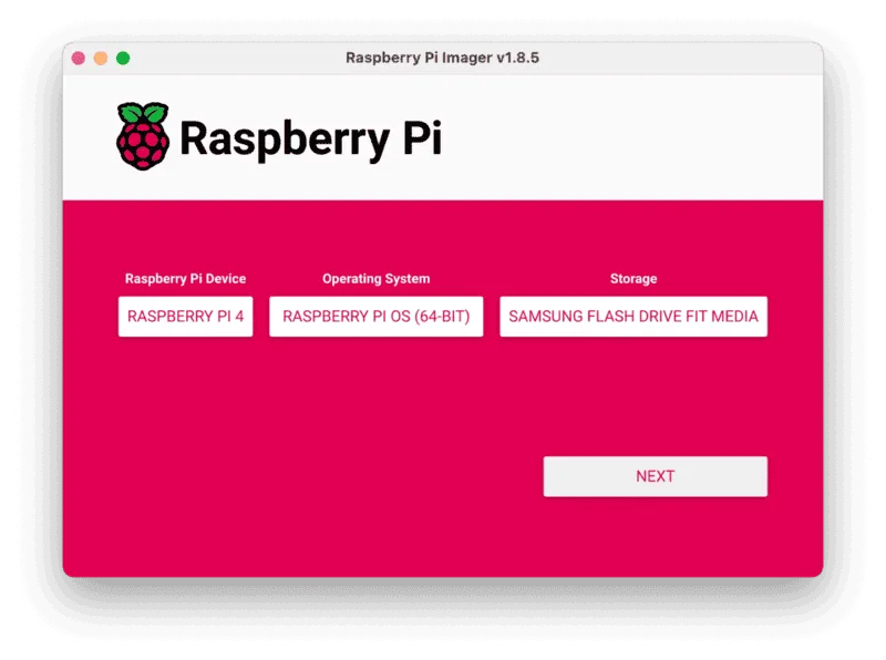 raspberry pi image with OS selected
