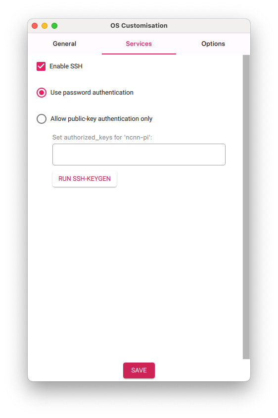 raspberry pi imager ssh settings