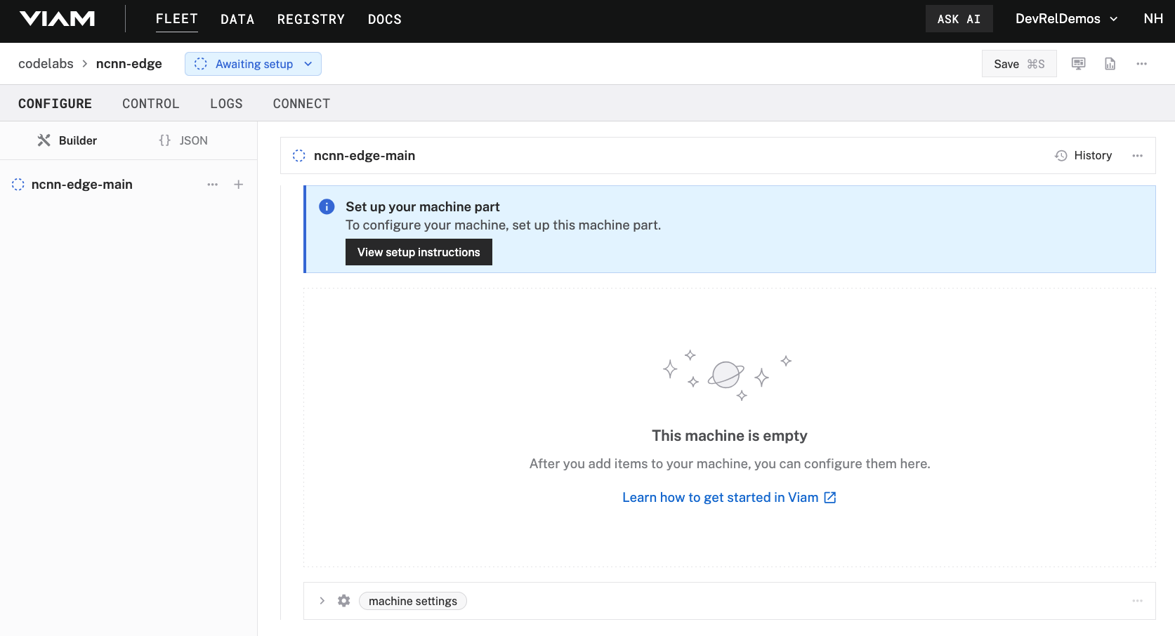 new, unprovisioned machine in Viam app