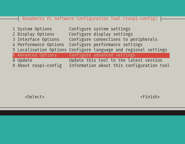 Advanced Options selection in raspi-config