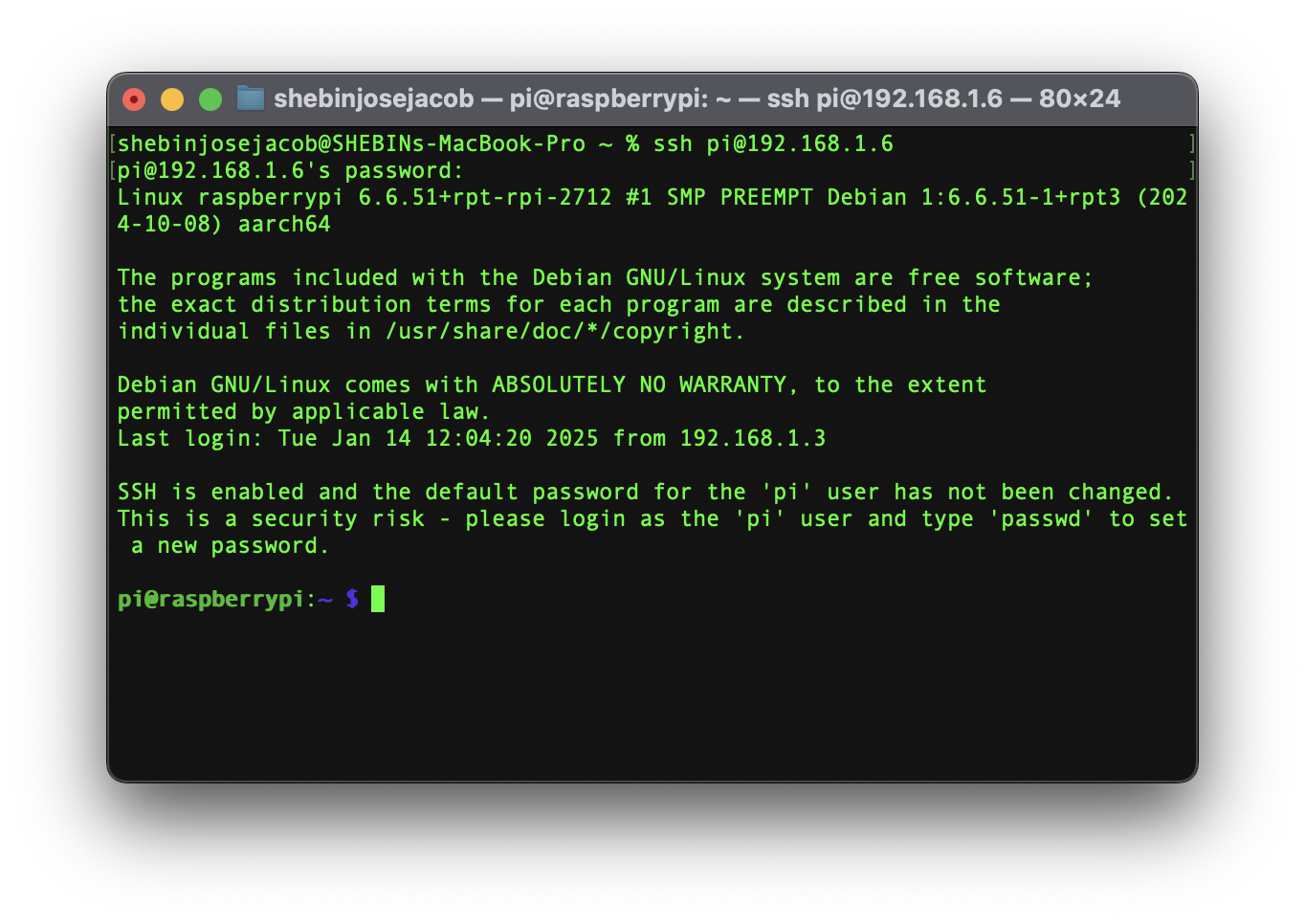 raspberry pi SSH login