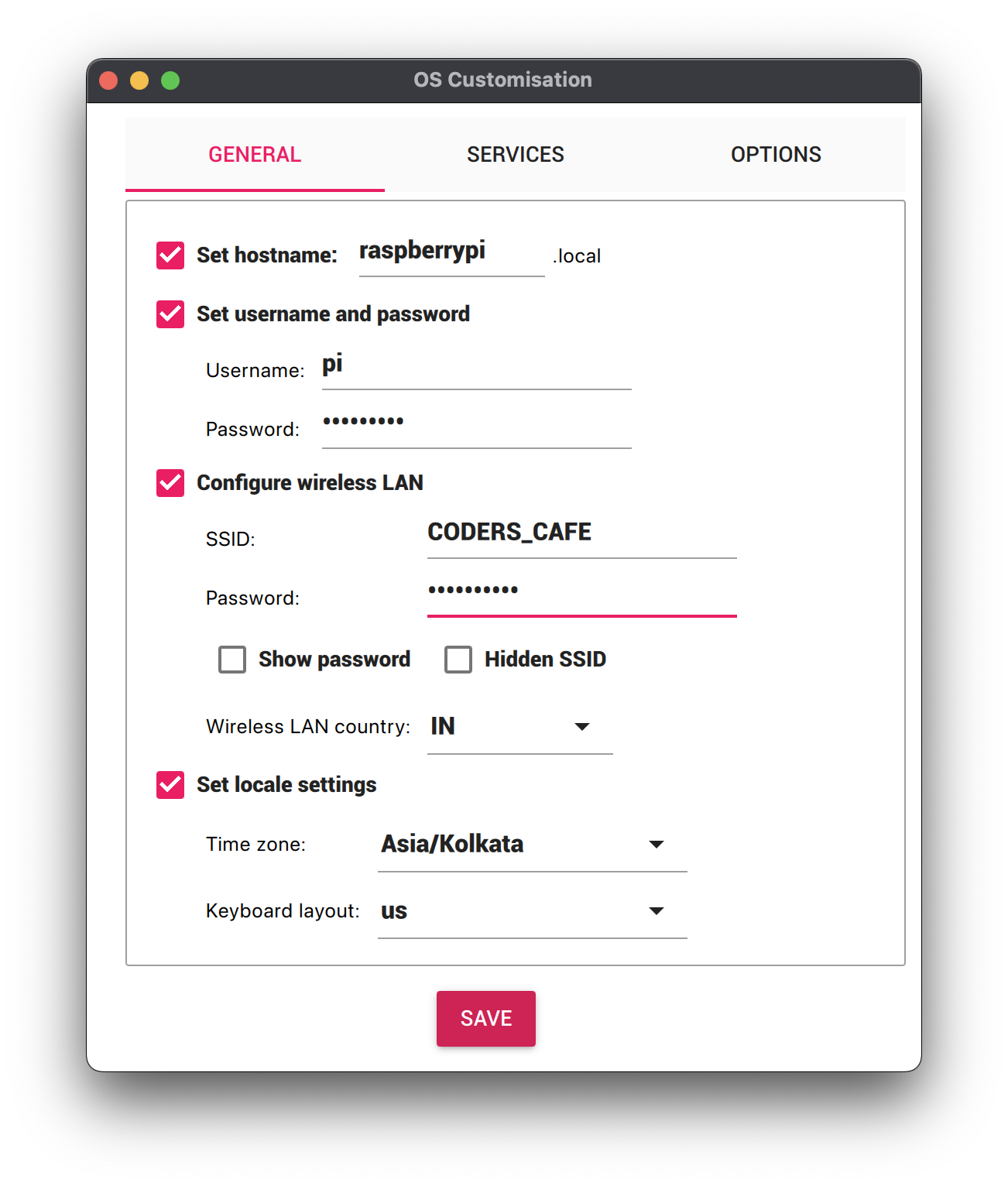 raspberry pi hostname username and password