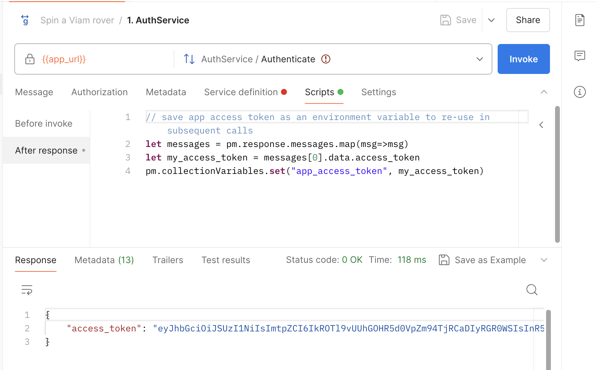 Script to save token