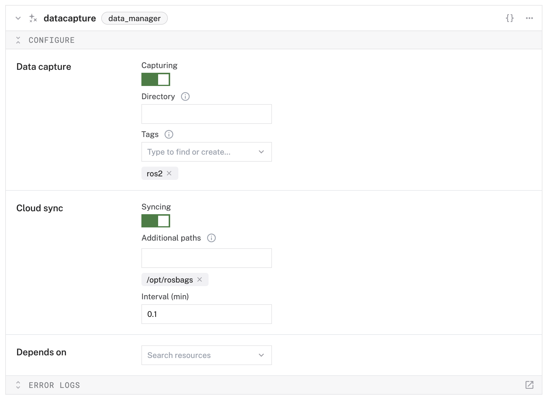 view default configuration for data manager