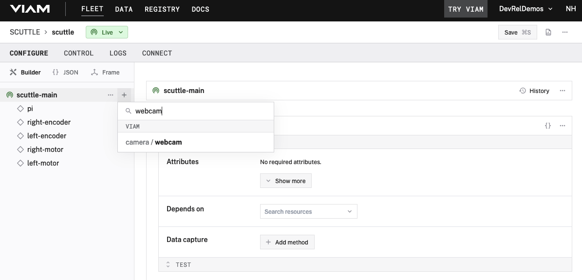 component search for webcam