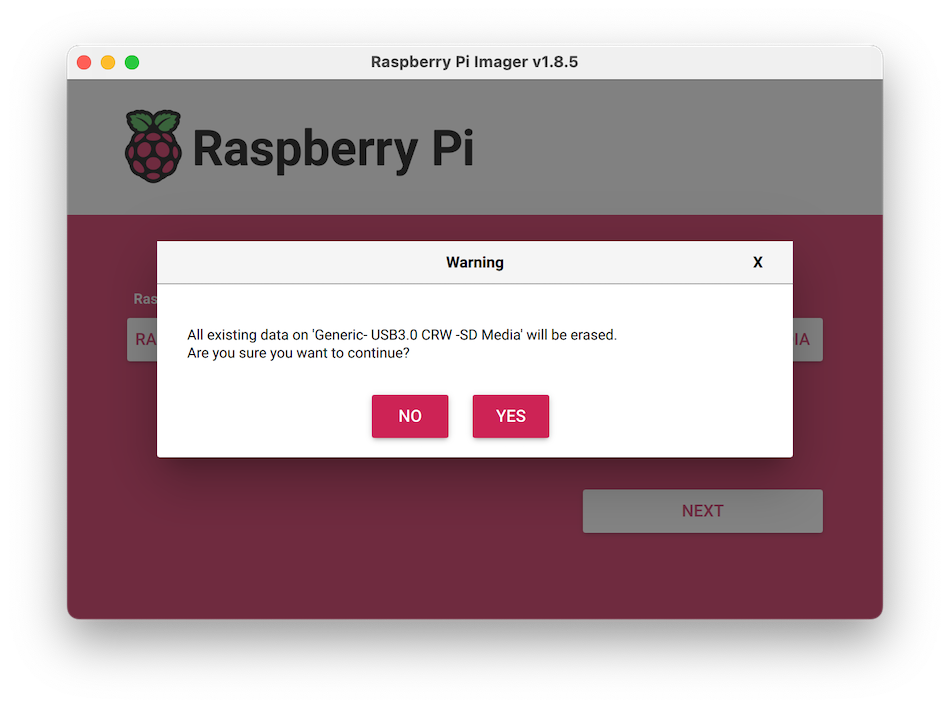 raspberry pi imager erase prompt