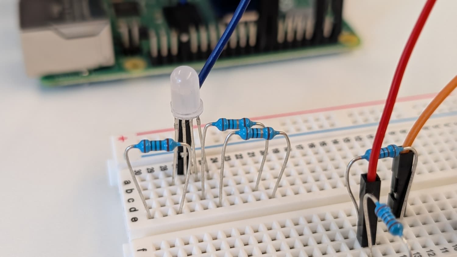 10 Ohm resistors to RGB LED green and blue legs