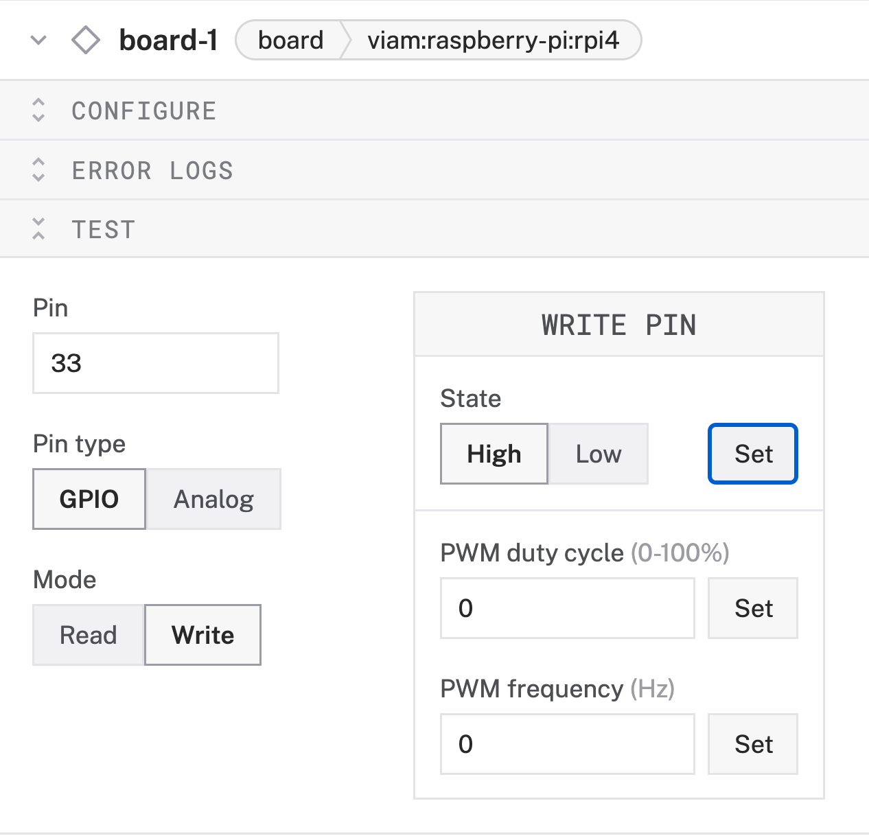 test GPIO pins on board