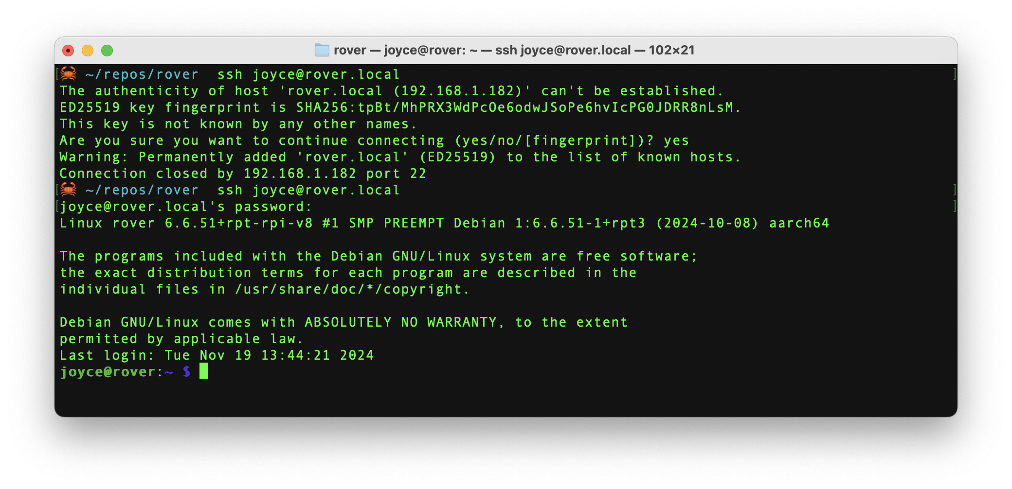 raspberry pi SSH login